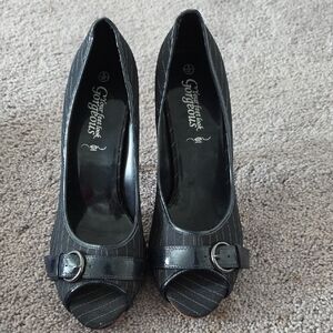 New Look Black Striped Peep-Toe Heels